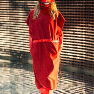 Gucci AW/19 Runway Red Wool Satin-Trim Cowl-Neck Dress